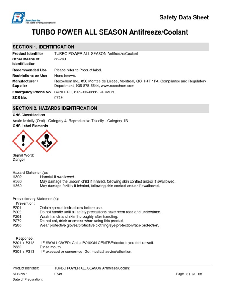 Antifreeze Msds
