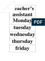 Teacher's Assistant Monday Tuesday Wednesday Thursday Friday