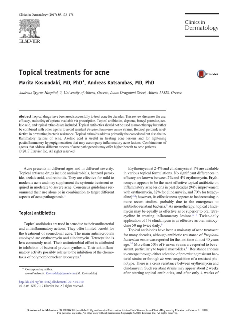 Topical Treatments For Acne PDF Pharmacology Dermatology