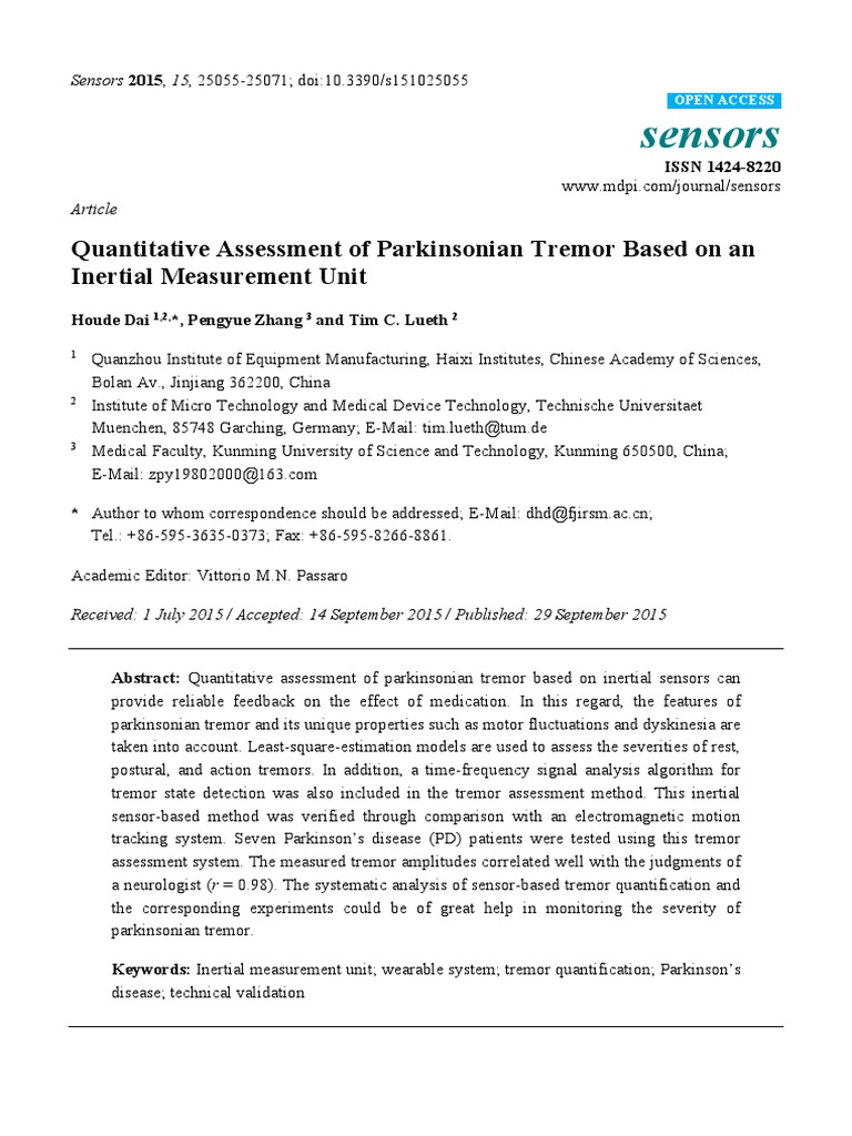 Quantitative Assessment of Parkinsonian Tremor Based On An Inertial ...