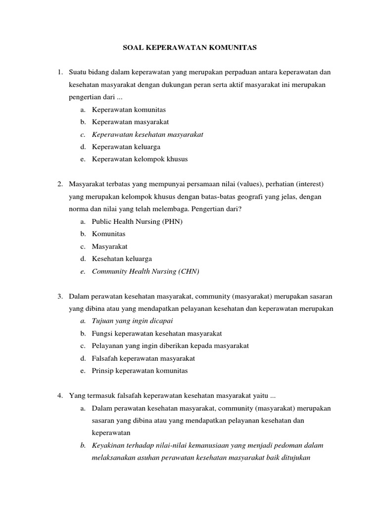 Soal Keperawatan Komunitas 1 Docx