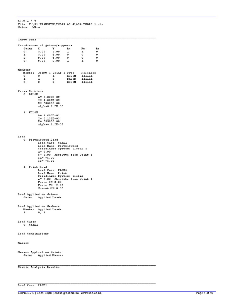 LinPro 2.7 Static Analysis Results | PDF | Mechanical Engineering ...