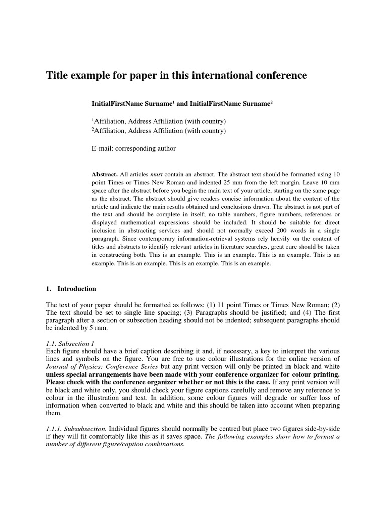Title Example For Paper in This International Conference | PDF | Times ...