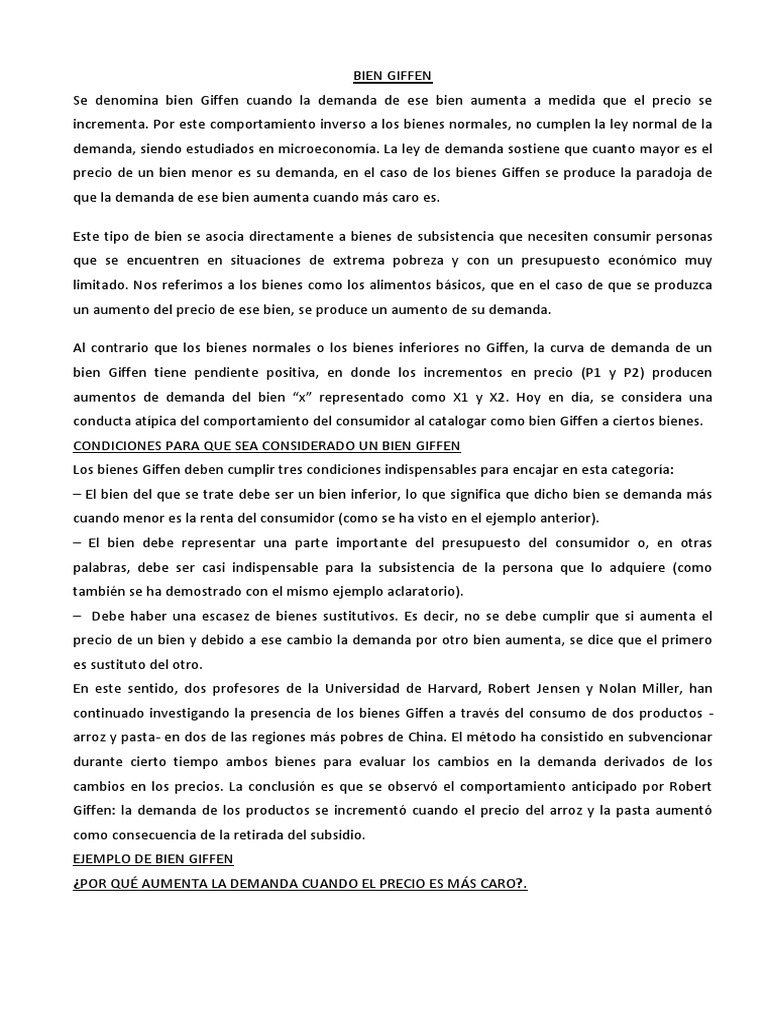Bienes Giffen: Paradoja de la Demanda | PDF | Bienes | Curva de demanda