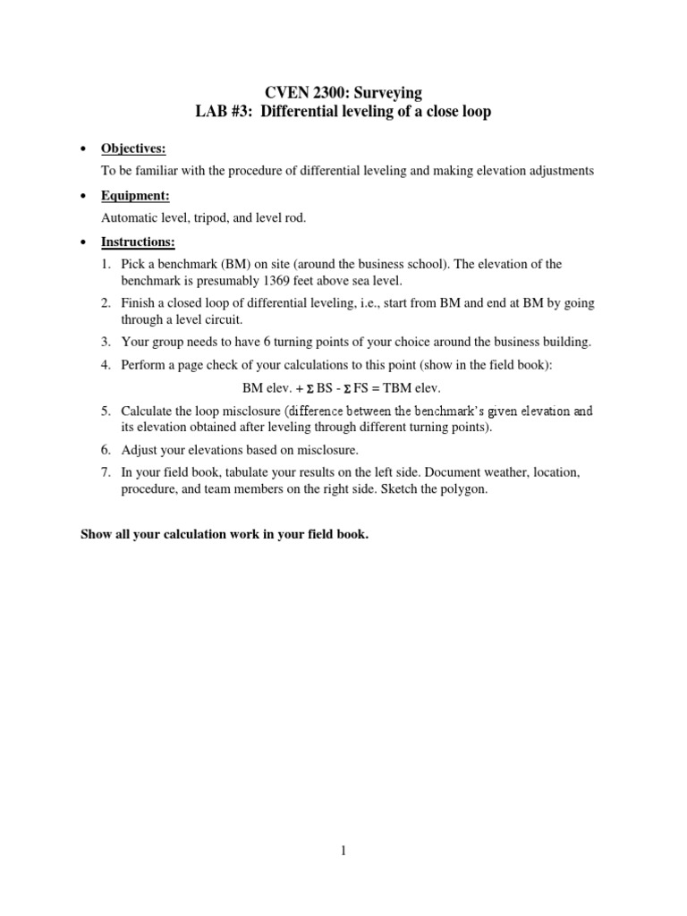 Differential Leveling of a Closed Loop Around the Business School to ...