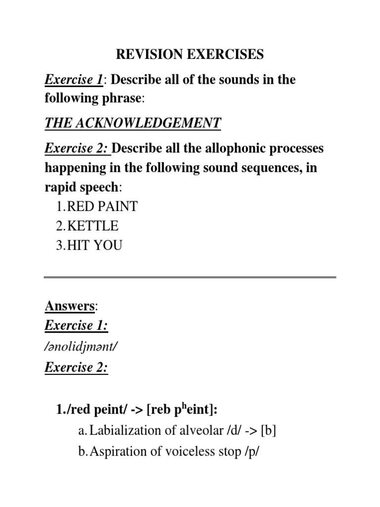 Exercise 1: Describe All of The Sounds in The: Revision Exercises | PDF