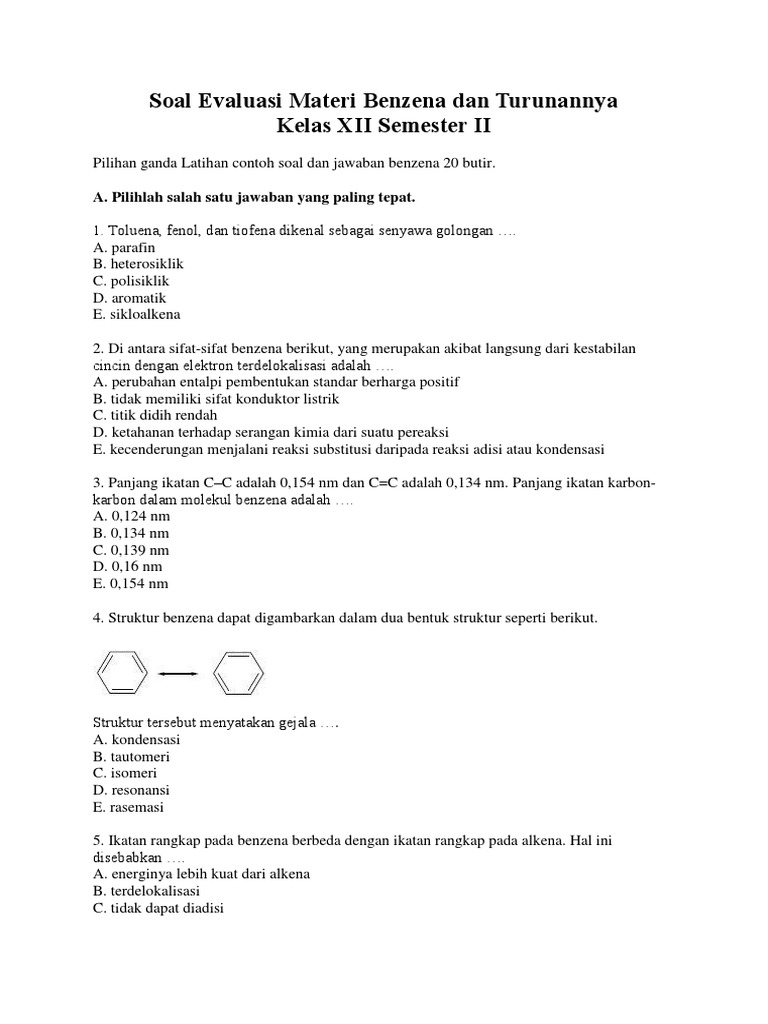 Soal Evaluasi Benzena Dan Turunannya