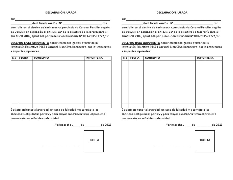 Modelo de Declaración Jurada de Gastos | PDF | Finanzas y dinero