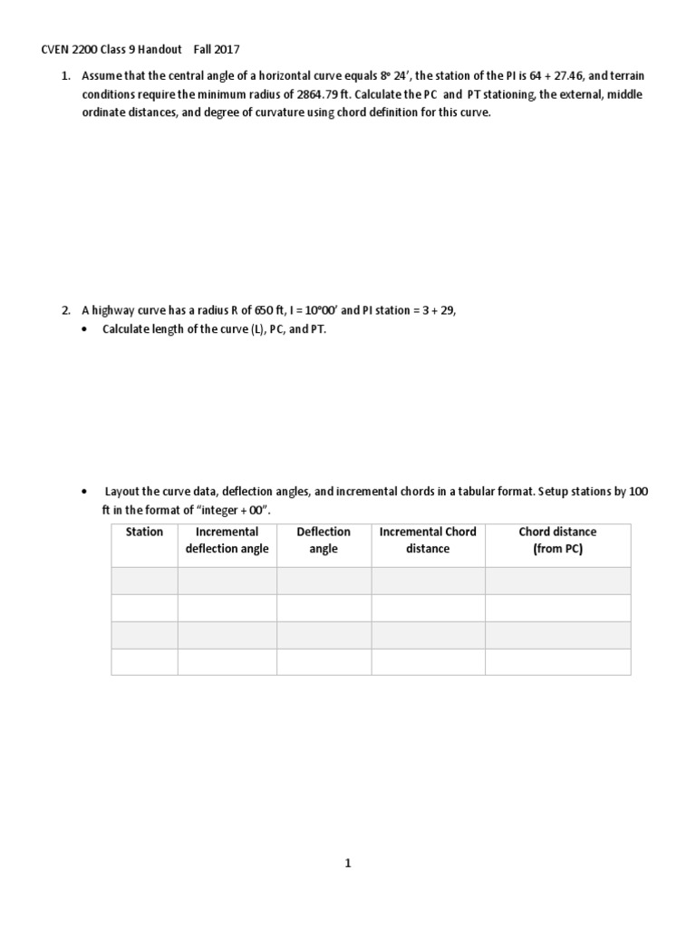 Station Incremental Deflection Angle Deflection Angle Incremental Chord