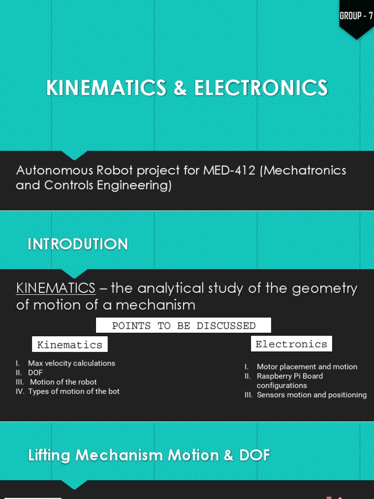 Group-7 Kinematics & Electronics Final | PDF | Servomechanism | Kinematics