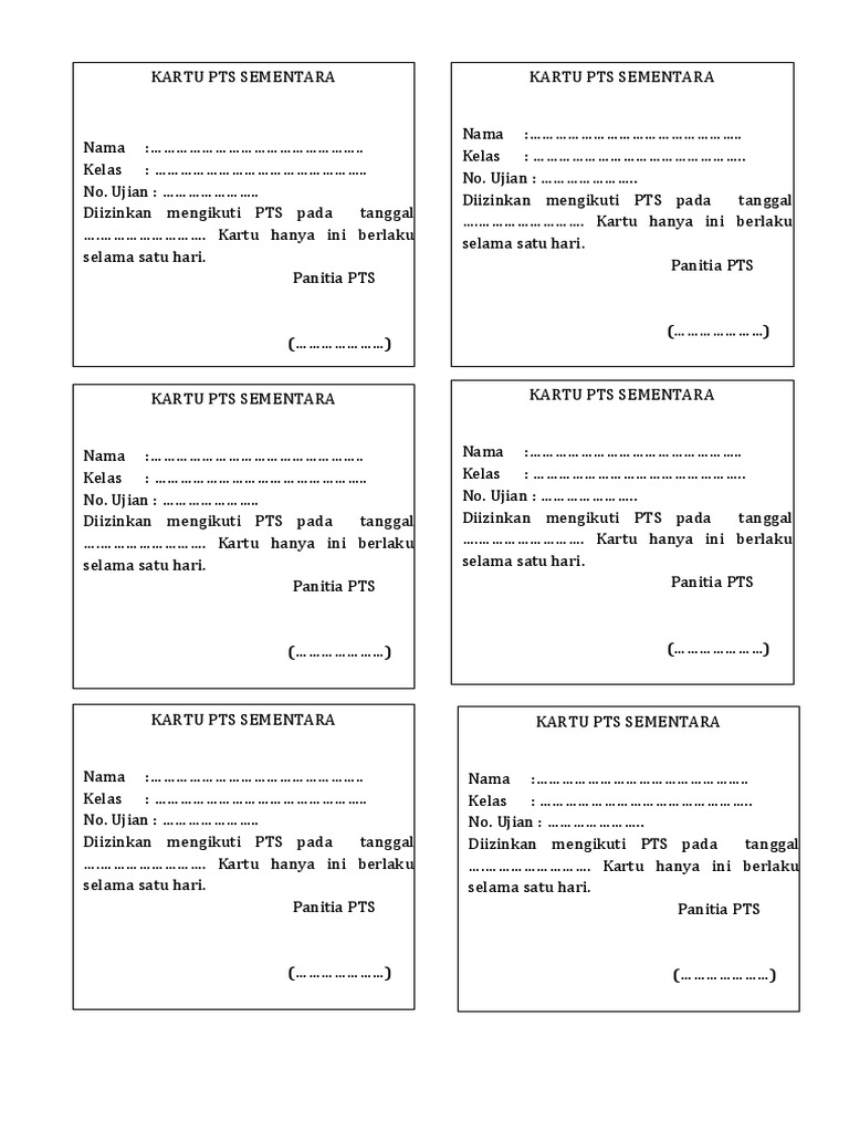 Kartu Pts Sementara SMP | PDF