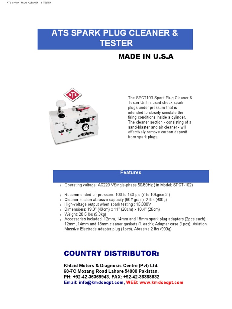Ats Spark Plug Cleaner & Tester PDF Distributor Engines