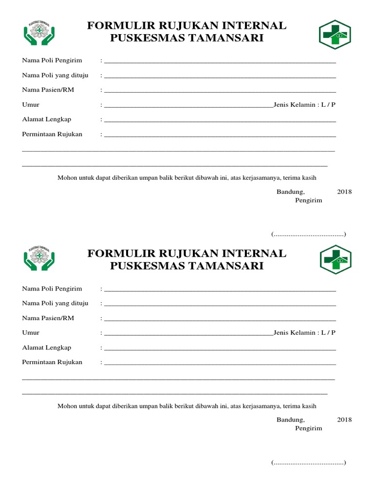 Formulir Rujukan Internal Puskesmas | PDF | Bisnis