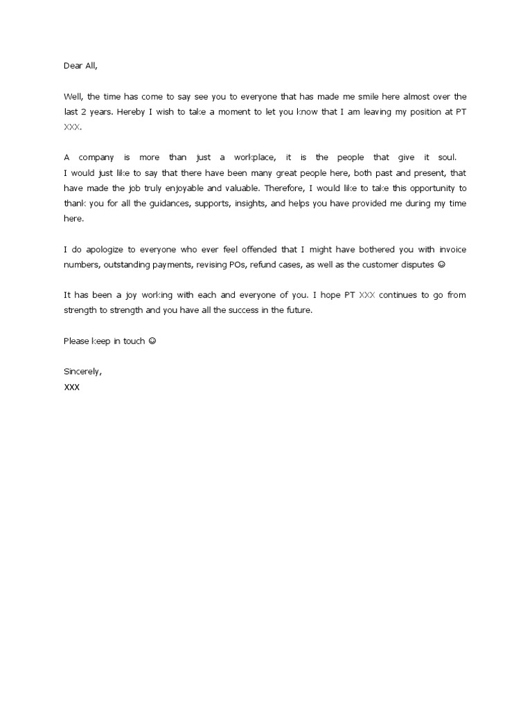 Farewell Message from Departing Employee | PDF | Business | Finance ...