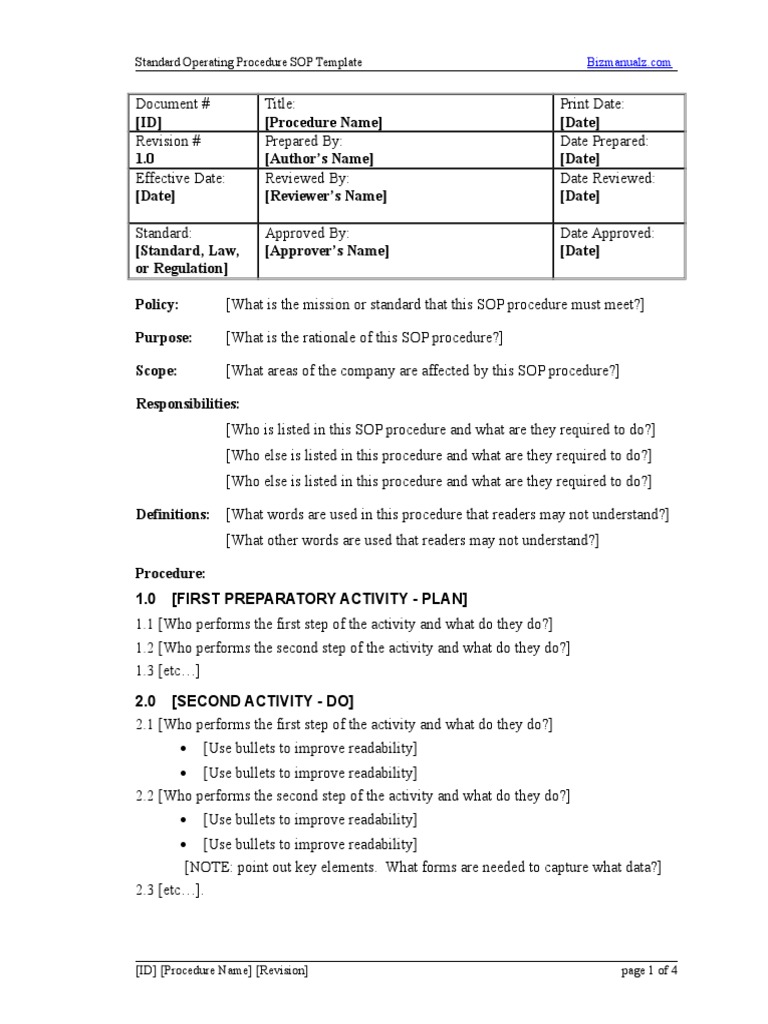 Standard Operating Procedure Template | PDF | Business | Government