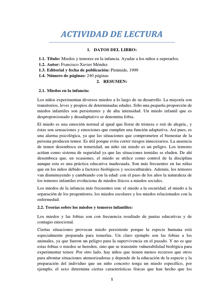 Miedos y Temores en La Infancia | PDF | Temor | Fobia