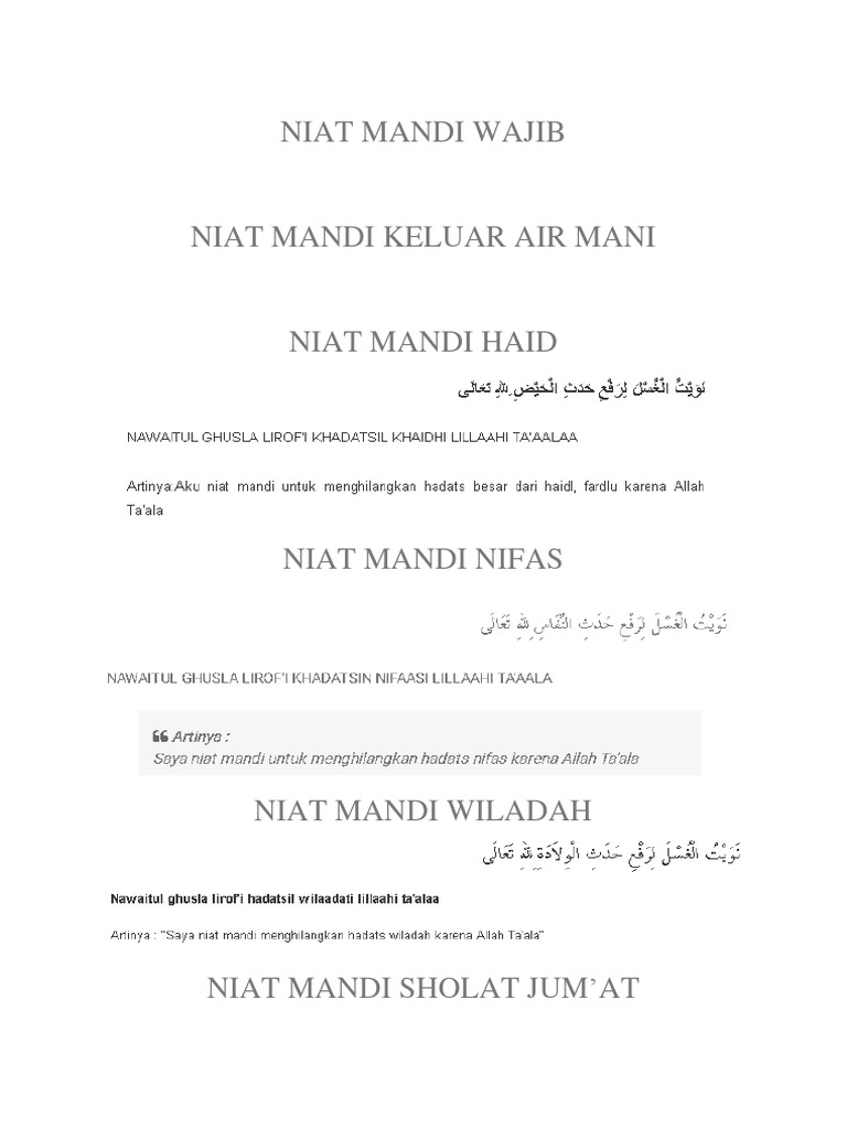Niat Mandi Wajib