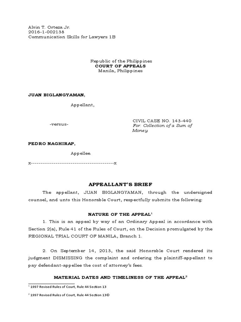 Appellants Brief Civil Scribd | PDF | Lawsuit | Appeal