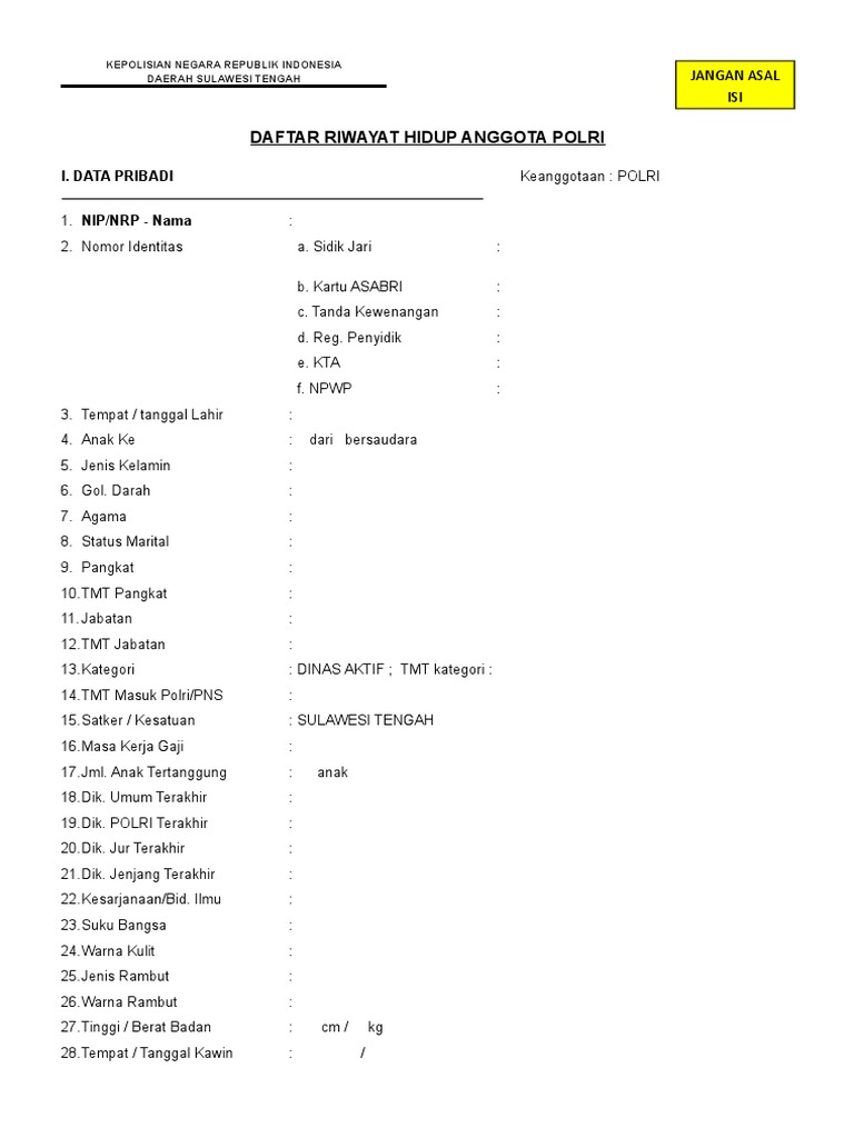 Contoh Daftar Riwayat Hidup Anggota Polri Hooowmuchfun