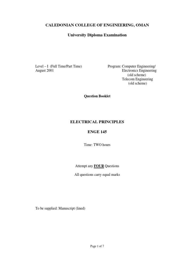 Electrical Principles Exam Guide | PDF | Electrical Network | Amplifier