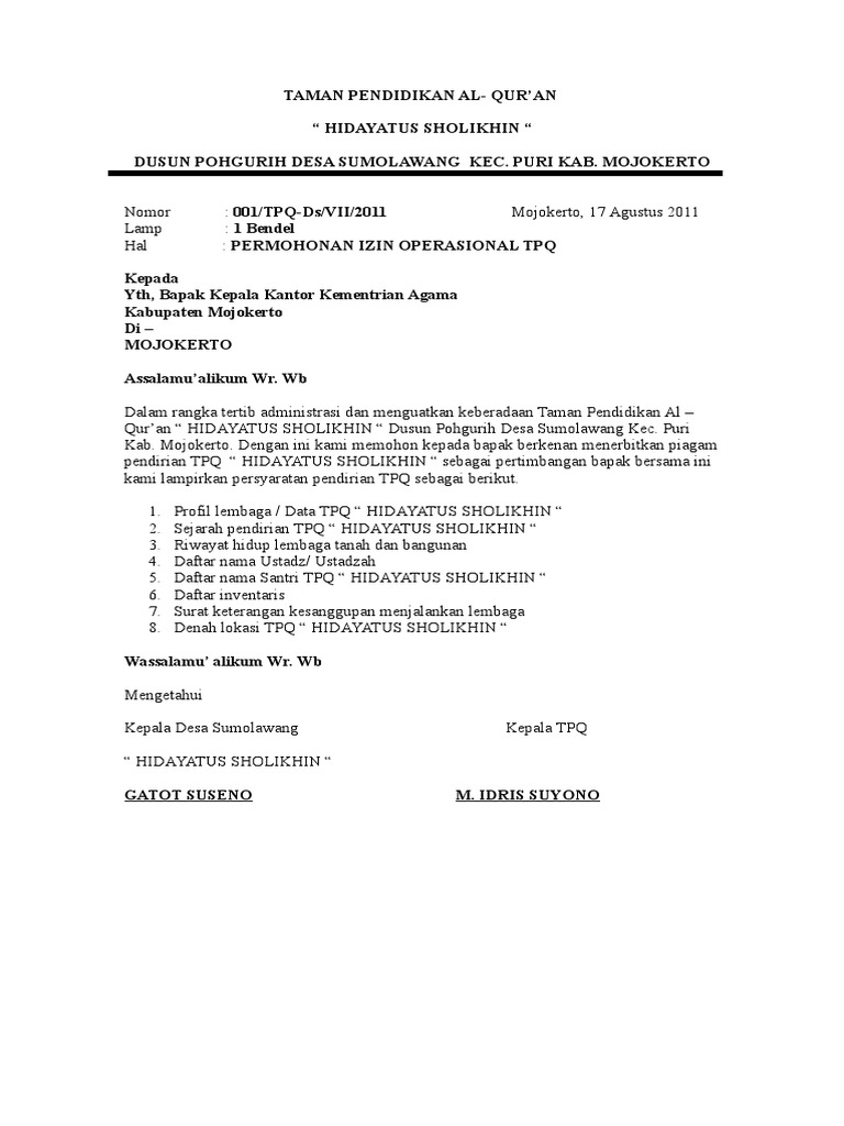 Conto Proposal Izin Pendirian Tpq