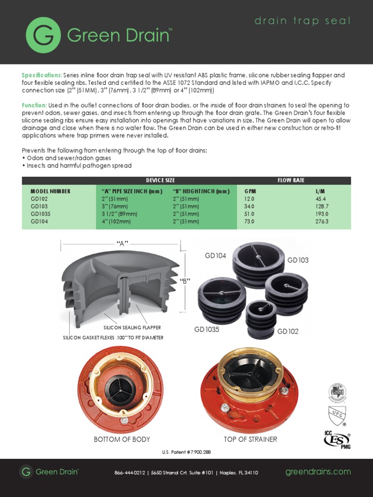 GreenDrain Spec Sheet PDF Sanitary Sewer Plumbing