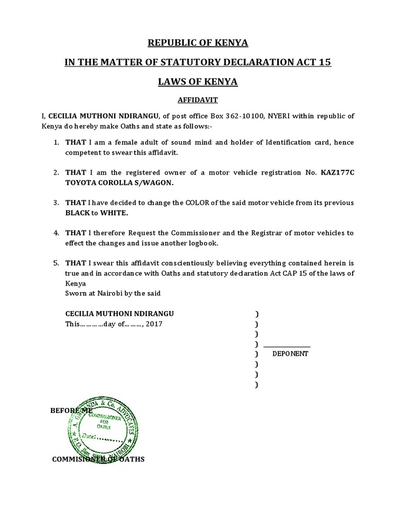 Affidavit Change of COLOR  PDF  Affidavit  Evidence