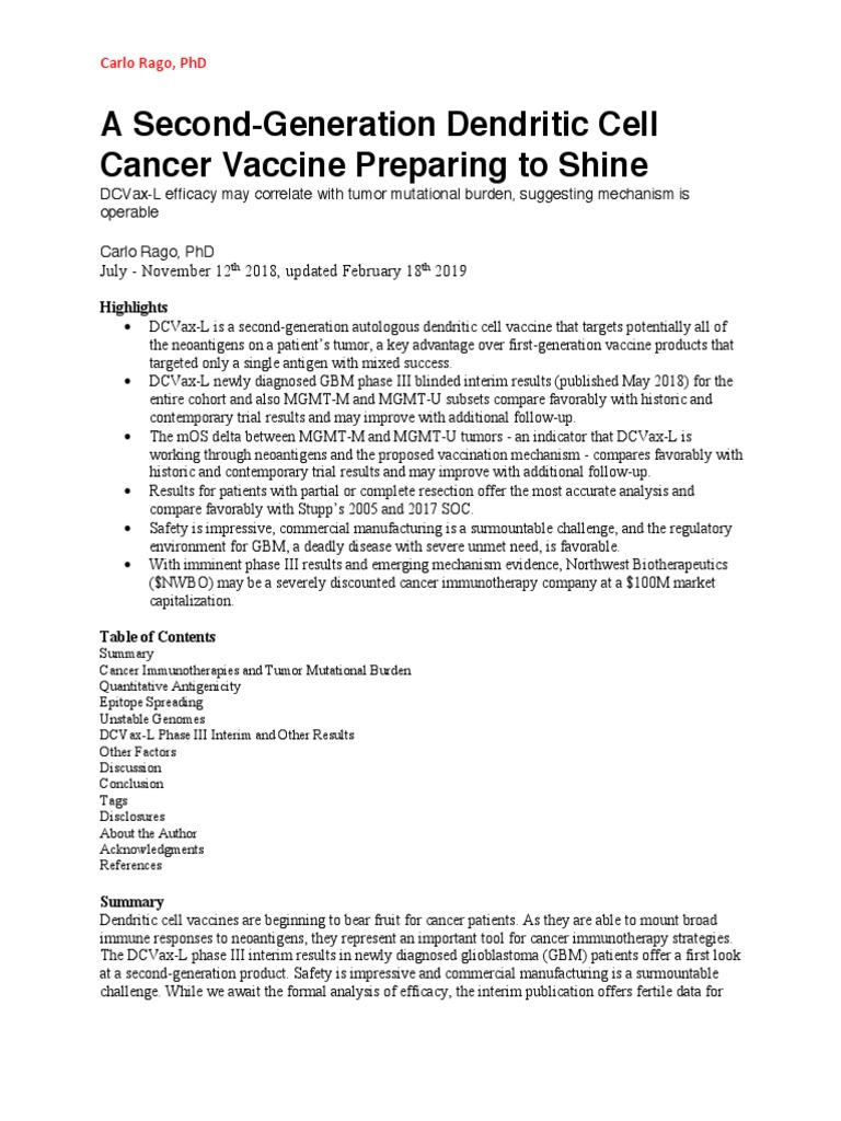 A Second-Generation Dendritic Cell Cancer Vaccine Preparing To Shine ...