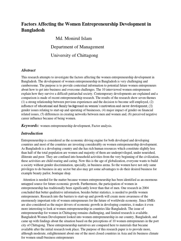 Factors Affecting The Women Entrepreneurship Development in Bangladesh ...