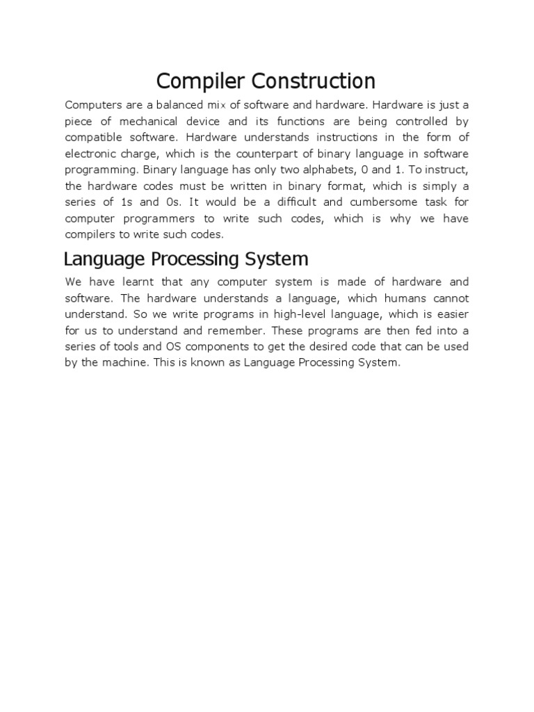 Compiler Construction: Language Processing System | PDF | Parsing ...