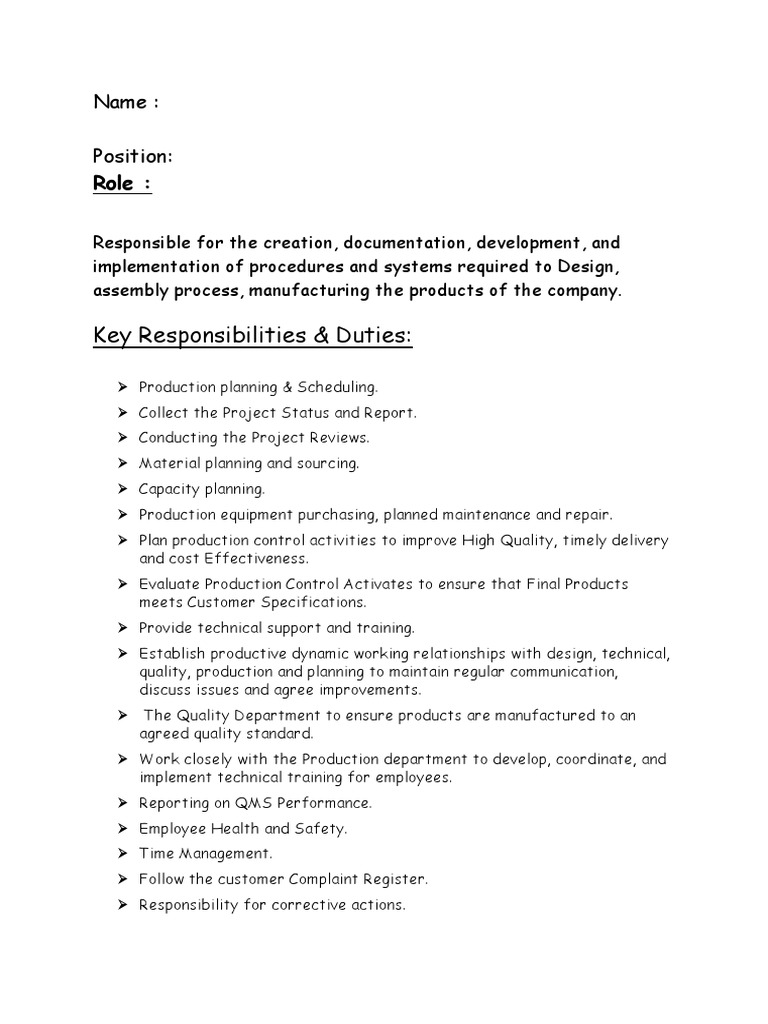 Key Responsibilities & Duties:: Role | PDF