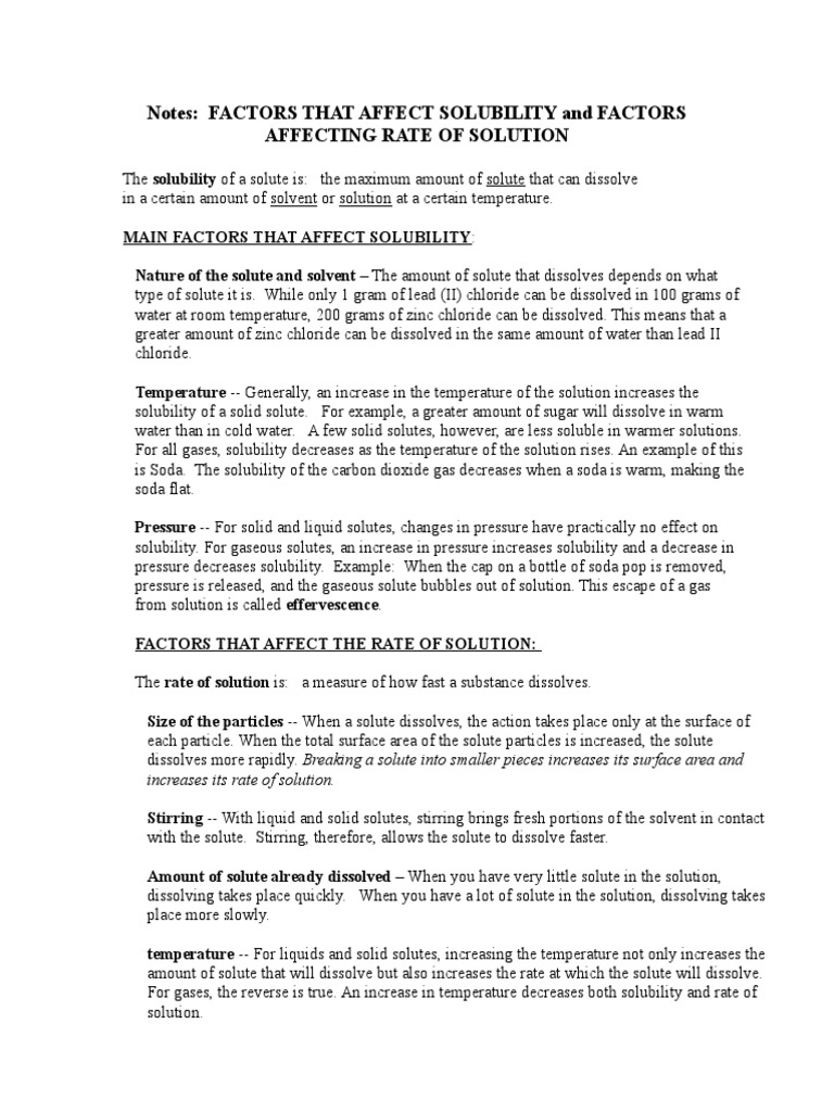 Factors Influencing Solubility Rates | PDF | Solution | Solubility