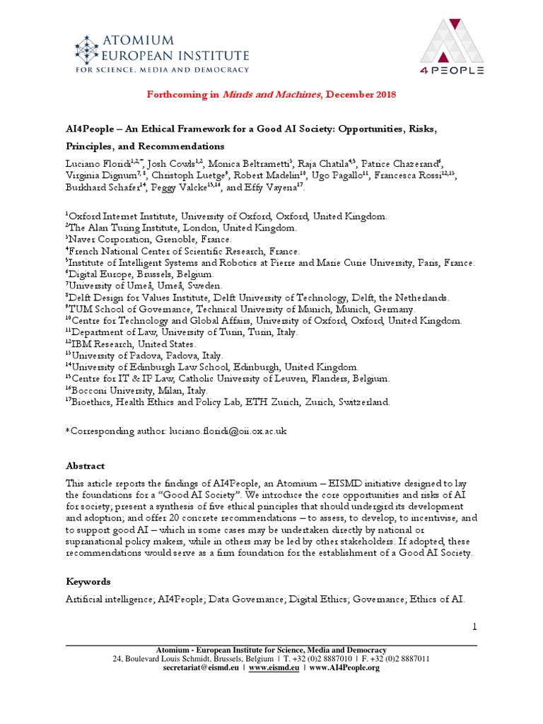 Ethical Framework for Good AI Society | PDF | Autonomy | Artificial ...