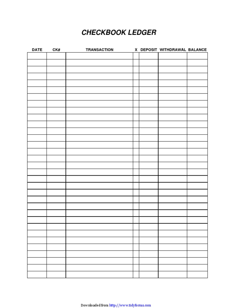 Checkbook Ledger: Date CK# Transaction X Deposit Withdraw Al Balance | PDF