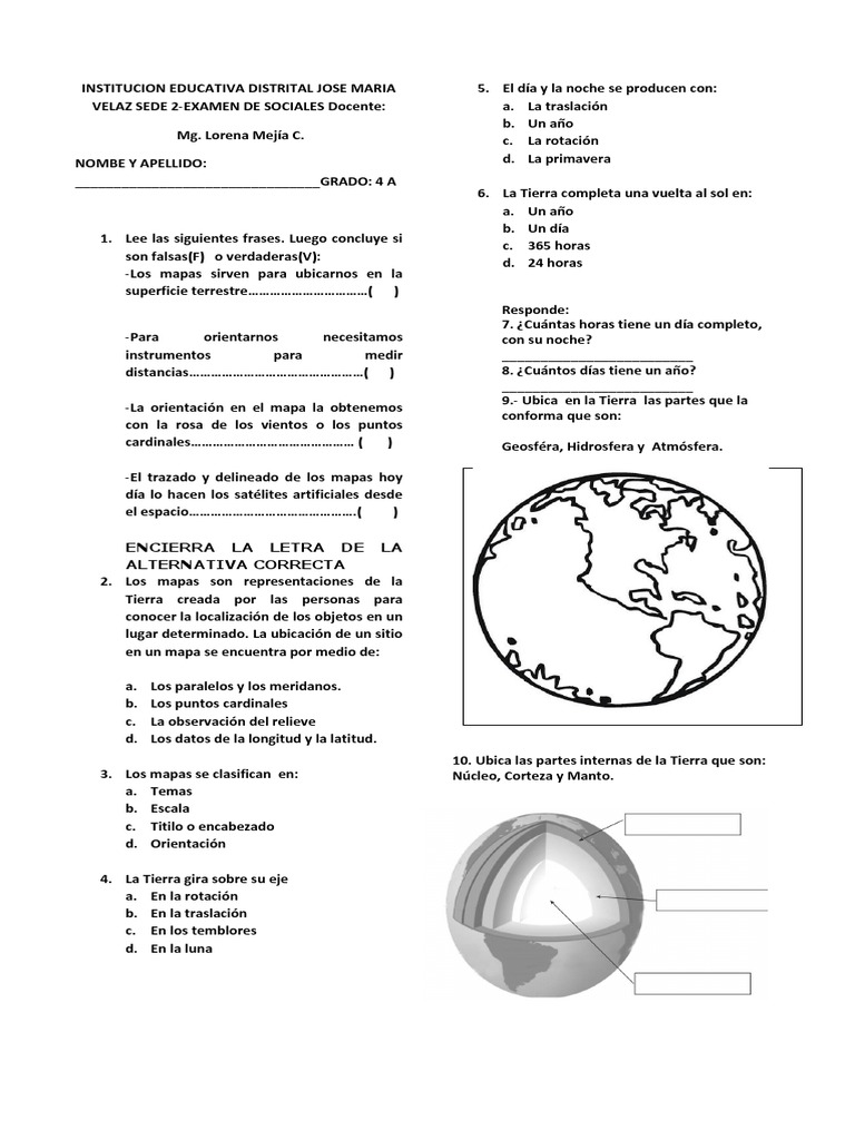 Hojas De Trabajo De Geografía Para Cuarto Grado