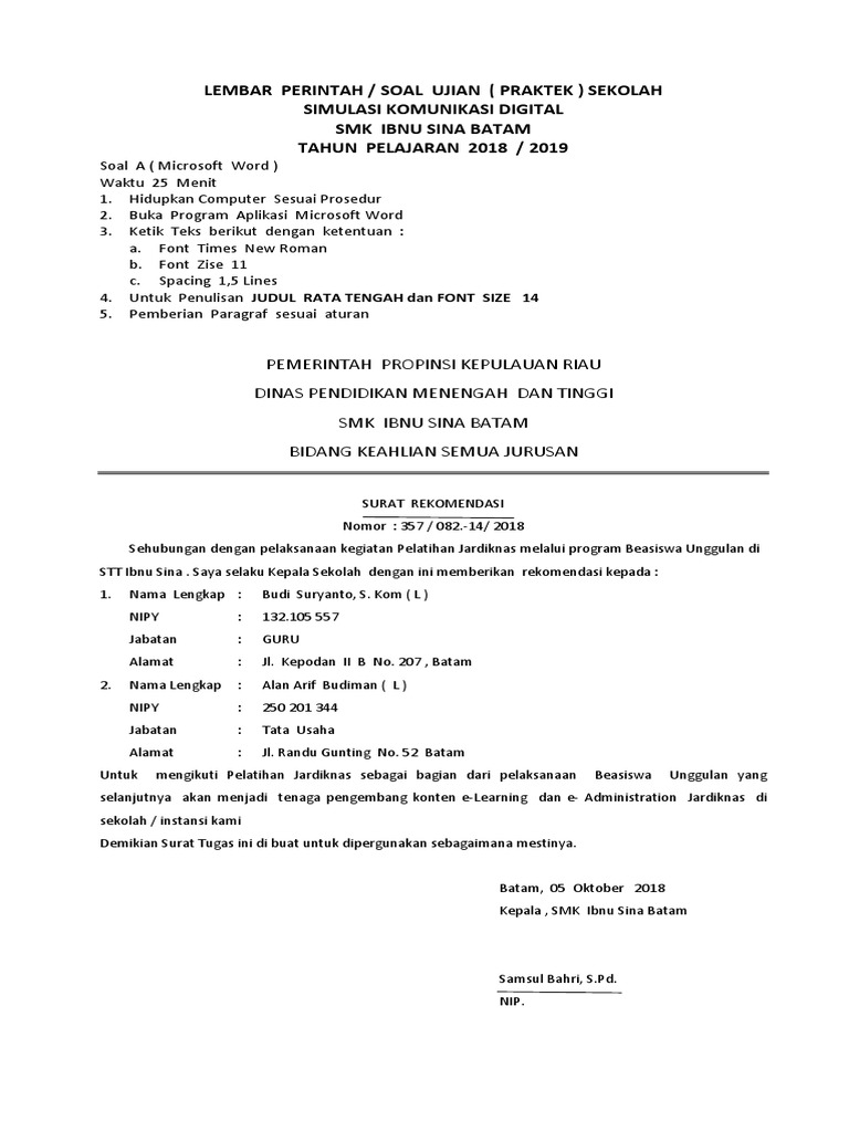 Lembar Soal Praktek Simdig