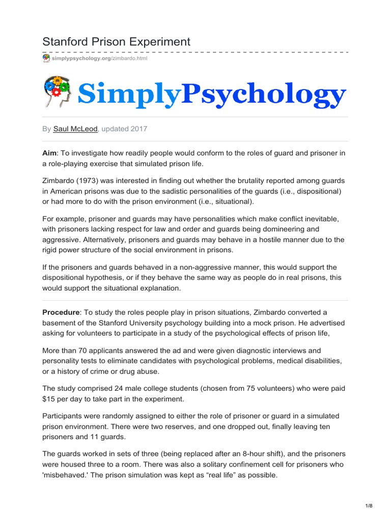 Stanford Prison Experiment PDF Psychological Concepts Behavioural
