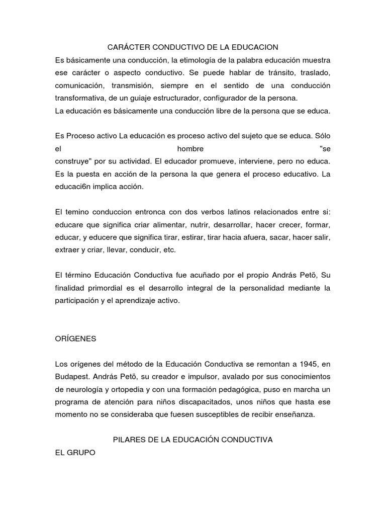 Educación Conductiva: Significado y Método | PDF | Sicología | Cognición