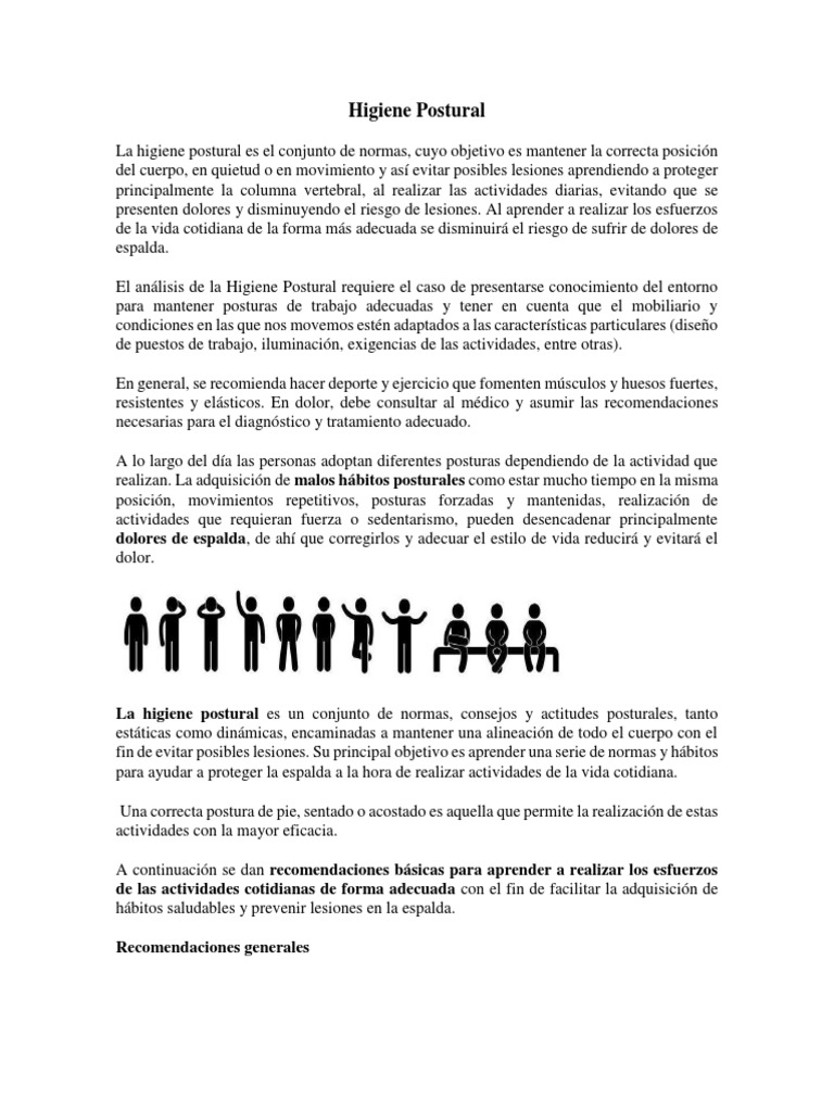 Guía de Higiene Postural Efectiva | PDF | Dolor lumbar | Salud y bienestar
