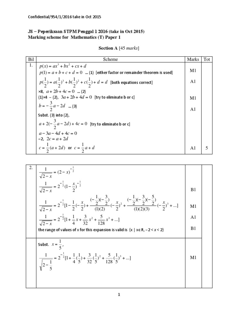 STPM Mathematics T Paper 1 2016 | PDF | Function (Mathematics ...