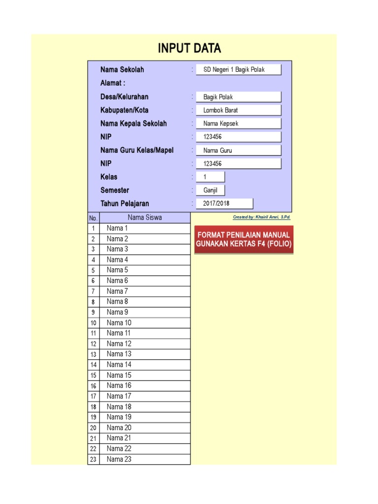Format Penilaian K13 Guru Paud