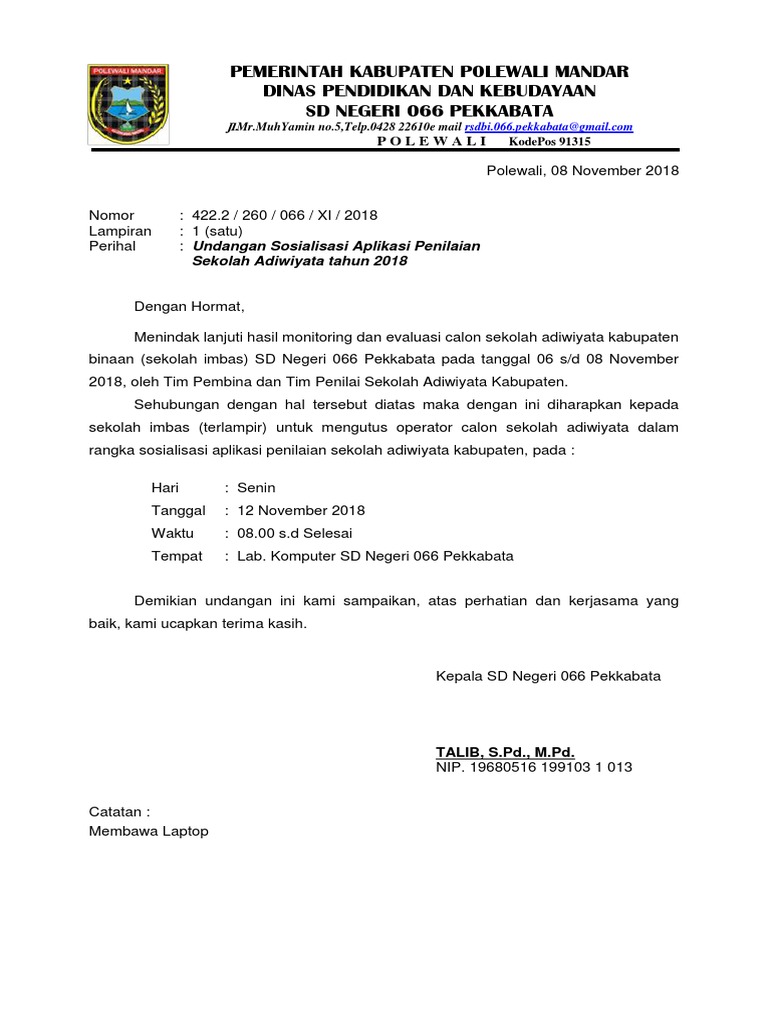 Undangan Sosialisasi Aplikasi Penilaian Adiwiyata