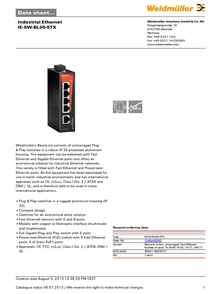 Datasheet Weidmuller Switch PDF Network Switch