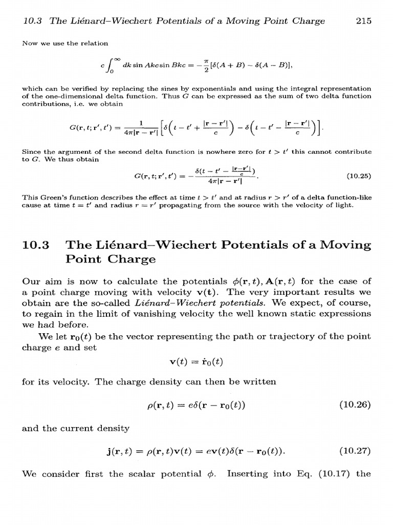 The Lihnard-Wiechert Potentials Moving Point Charge: J (R, Ro (T ...