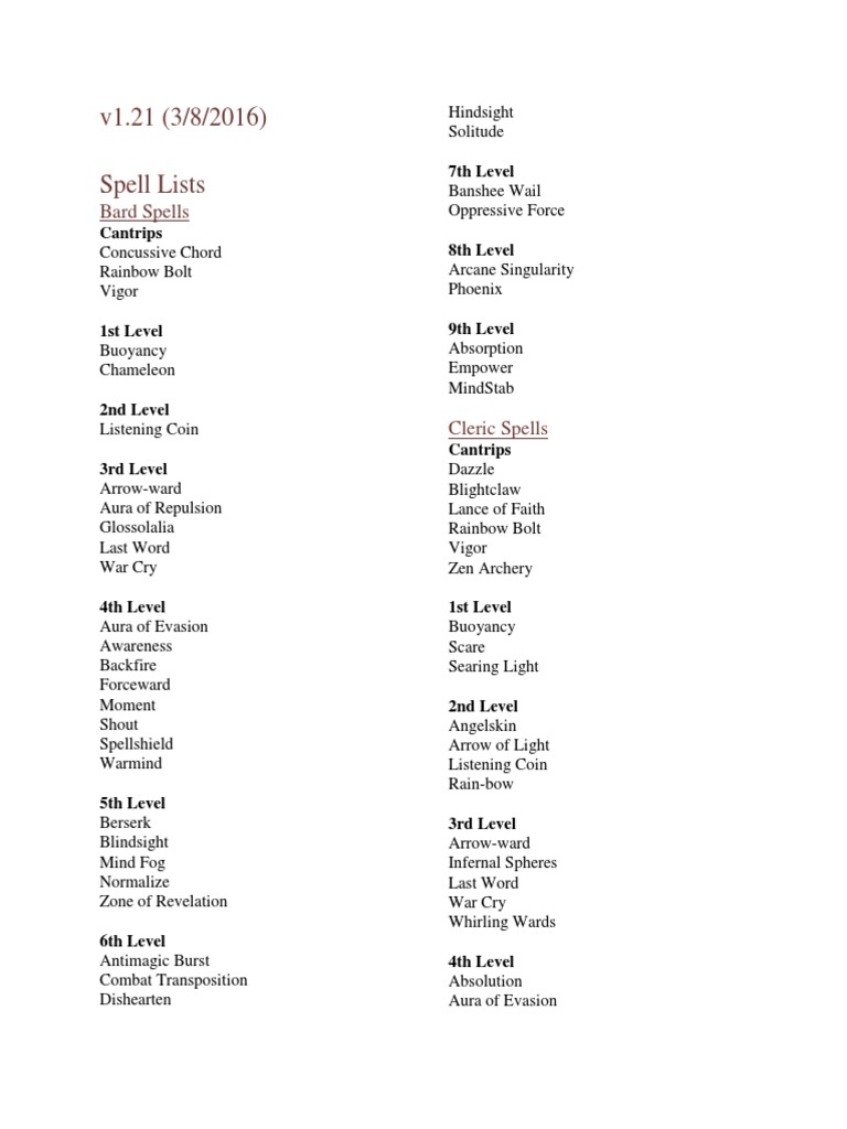 Comprehensive Spell List for RPGs | PDF | Nature