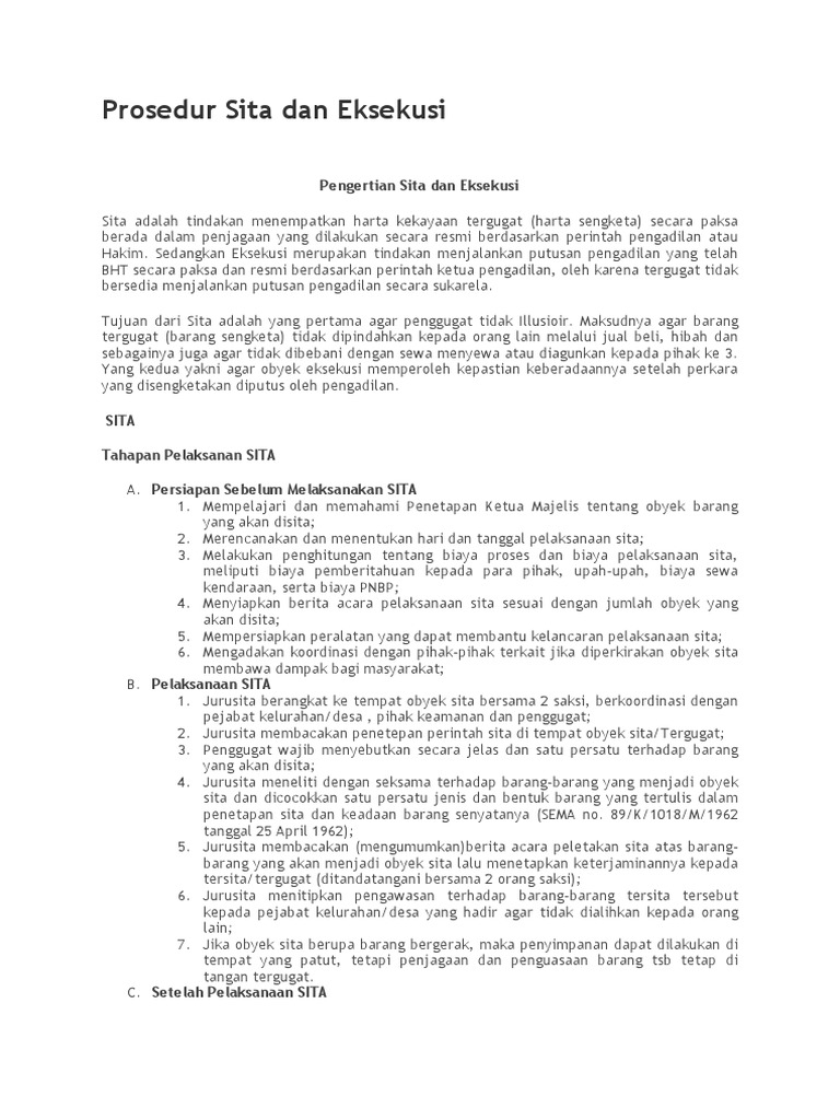 Prosedur Sita Dan Eksekusi Pdf