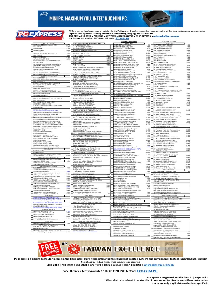 20181114 PC Express Suggested Retail Price List PDF