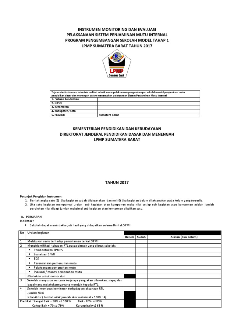 Instrumen Monev Pelaksanaan Spmi