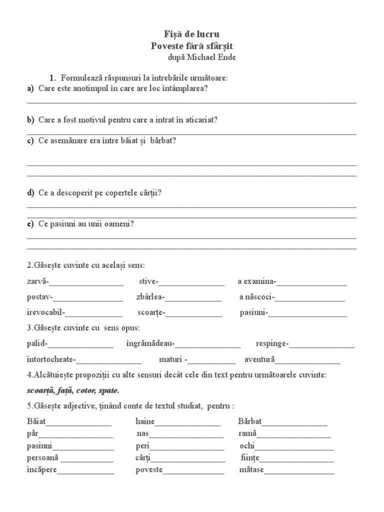 Transcrie Din Textul Povestea Fara Sfarsit Poveste Fara Sfarsit | PDF