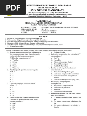 Soal Pas Genap Pwd Xi Rpl